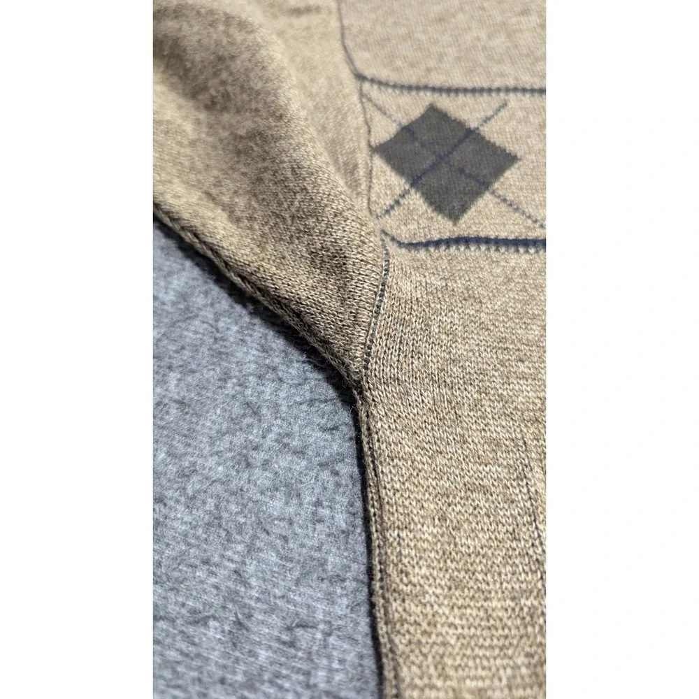 Vtg Sweater Mens Extra Large Tan Y2K‎ Wool Blend Grandpa Argyle Retro Crewneck